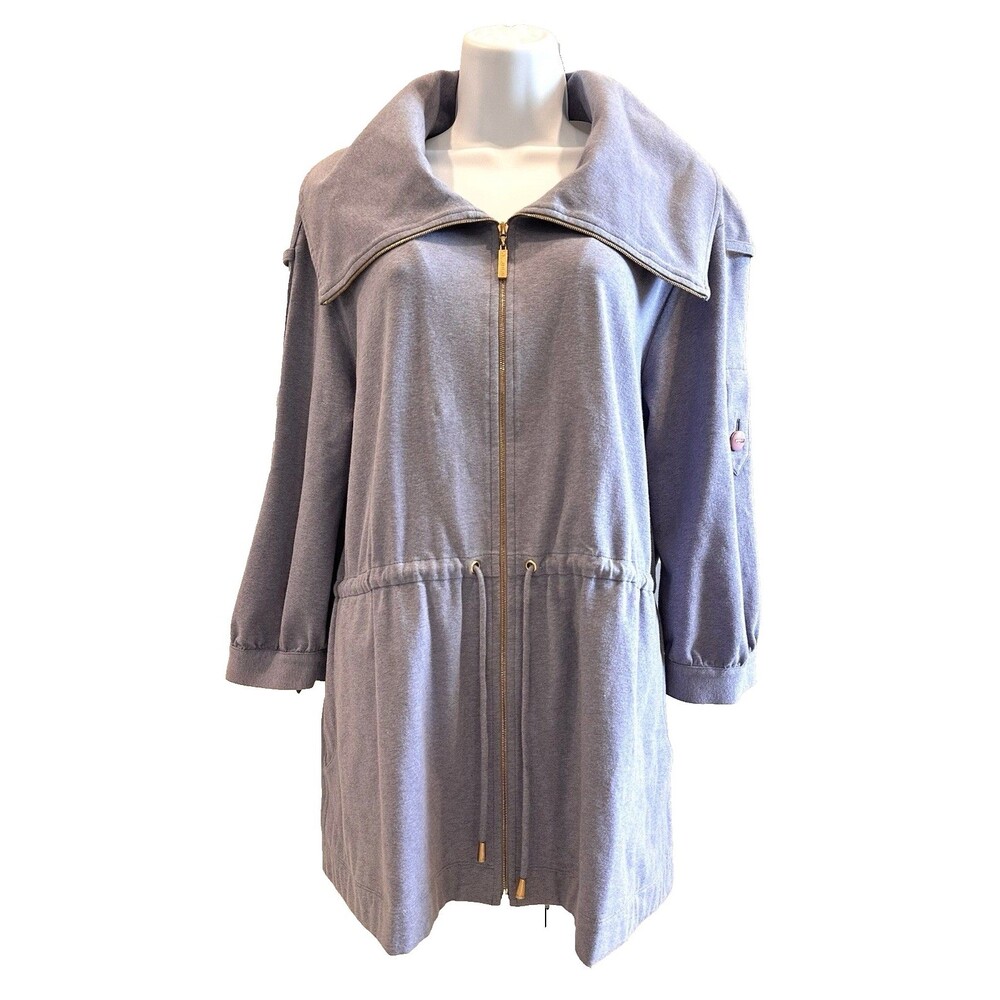 ST. JOHN Sport Jacket Small Jersey, Utility Periwinkle w Pink Buttons Gold Metal